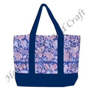 กระเป๋าผ้าหิ้วพิมพ์ลายด้วยมือจากอินเดีย ลายดอกไม้หลากสี พร้อมสายสะพายสองเส้น ขายส่ง BHCB055 - Product Image 5