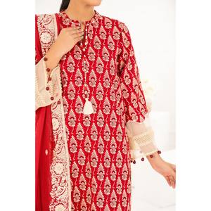 Ensemble Salwar Kameez en coton Khaddar brodé 3 pièces avec dupatta en filet, tenue de fête pakistanaise CN-52006 - Product Image 3