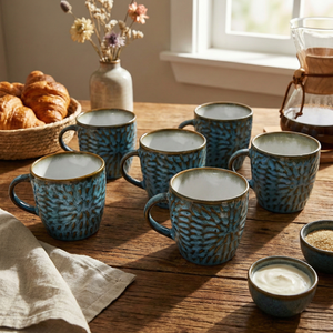 Uranian Blue Mosaic Ceramic Tea <b>Cup</b> <b>Set</b> of 6-for Presents - Product Image 1