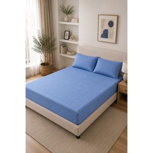 Ensemble de draps ajustés extra larges bleus en coton 100% respirant - Product Image 2