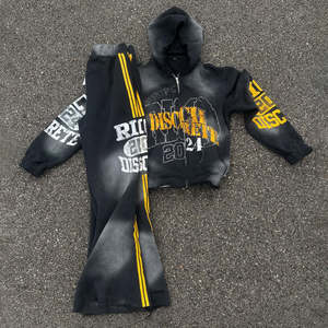 Ensemble de survêtements à capuche brodés OEM en deux pièces délavés à l'acide pour style urbain ou collections décontractées - Product Image 5