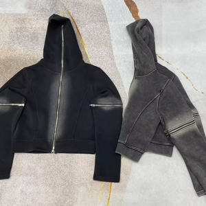 Sweat-shirts pour hommes en molleton français 100% coton, surdimensionnés, délavés à l'acide, style vintage personnalisé, nouveau style, sweat-shirt à fermeture éclair - Product Image 2