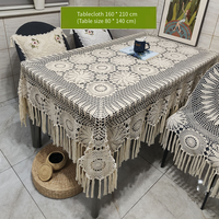 Nappe rectangulaire au crochet avec pompons, dentelle florale ajourée en coton, couverture de table vintage décorative pour salle à manger