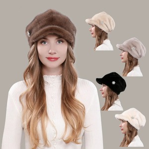 Women <b>Winter</b> Mink Fur Flower Decoration Thickened Baseball <b>Cap</b> Luxury Warm Solid Color <b>Winter</b> Warm - Product Image 2