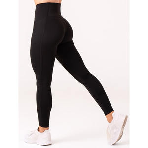 Dernier legging noir à poches NKD avec logo personnalisé ceinture profilée à pli haut Nouveau leggings de gym à la mode pour femmes - Product Image 5