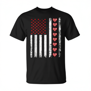 T-shirt con cuori della bandiera americana per San Valentino per coppie - Product Image 2