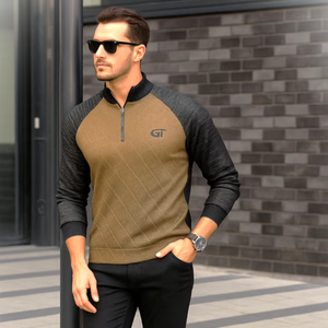 GETZO Men's Stylish Half-<b>Zip</b> Pullover Sportswear T-<b>Shirts</b> Lightweight Breathable Polyester/Cotton Fabric Contrast Color Stand - Product Image 1