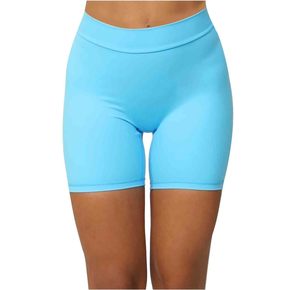 OEM Mid Waist Seamless Solid Green Yoga Shorts Spandex Nylon Elastic Waist Sports Workout Shorts For Women's - Product Image 5