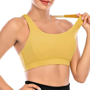 Soutien-gorge de sport confortable pour femmes, logo frontal, maintien élevé, léger, doux, sans couture, tissu extensible respirant, séchage rapide - Product Image 1