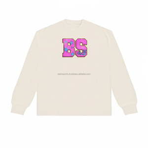 Luxury 360 GSM Fleece <b>Sweatshirt</b> High Quality Cotton Fabric <b>White</b> Custom Chenille Patch Embroidery <b>Women</b> breathable <b>Sweatshirts</b> - Product Image 1