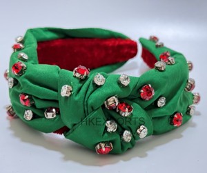 Green Satin Rhinestone Headband Christmas Fashion Women's Hair <b>Accessory</b> - Product Image 1