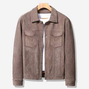 Veste en cuir décontractée en daim automne/hiver Veste en cuir de chèvre tendance de grande taille avec logo personnalisé pour hommes - Product Image 4