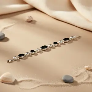 925 Silver Tennis <b>Bracelet</b> for Women with <b>Black</b> <b>Onyx</b> & CZ Rhodium Plated 18K Gold Diamond & Pearl Religious Style Gift Jewelry - Product Image 2