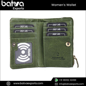 High Quality Vintage Women's <b>RFID</b> Blocking <b>Wallet</b> Full Grain Oil Pull Genuine Leather with Long Zipper Exclusive Range Polyester - Product Image 5