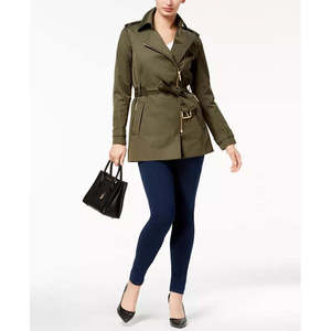 Trench Coat Casual da Donna Michael Kors Verde Taglia Grande con Cintura, Doppio Petto, Imbottitura in Cotone, Design Stampato, Lavorato a Maglia - Product Image 1