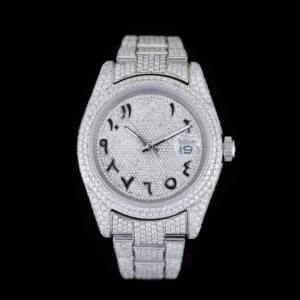 Hip Hop Fashion Unisex <b>Wrist</b> Watch Moissanite Diamond VVS Clarity Quartz Movement Yellow Gold Leather <b>Band</b> Glass Crafted Jewelry - Product Image 1