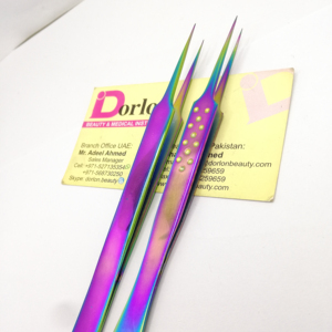 Custom Logo <b>Rainbow</b> Eyelash Tweezers High Quality Stainless Steel Sustainable Dotted Plain Handle for Eyelash Extension - Product Image 1