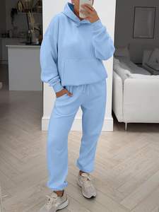 Conjunto Deportivo de 2 Piezas para Mujer, Sudadera con Capucha Holgada y Pantalones Deportivos de Chándal, Estilo Y2K, Ecológico, para Invierno - Product Image 6