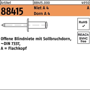 Rivets aveugles R 88415 FLAKO 4x12 A4 en acier inoxydable, paquet de 500 pièces - Product Image 1