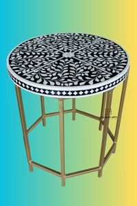 Vente en gros Table de chevet florale en incrustation d'os Meuble de chevet en incrustation d'os Table de chevet noire Meuble de salon d'Inde - Product Image 3