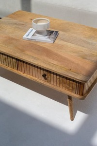 Mesa de centro de almacenamiento de 2 cajones de madera de mango macizo hecha a mano, muebles de sala de estar de diseño Premium moderno, tamaño personalizado disponible - Product Image 3