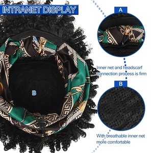 Perruques Courtes à Nœud Coulissant Imprimé Léopard, Crépues Afro Frisées Synthétiques, avec Petit Bonnet, Bandeau Écharpe - Product Image 5