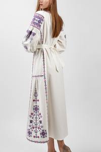 Robe longue ukrainienne haute couture à manches longues, brodée, blanche, mi-longue, vente en gros - Product Image 3