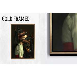 Tableau imprimé sur toile : Femme et Dobermans dans un design moderne, 1P Goldframedcanvas - Product Image 1