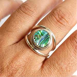 <b>Abalone</b> <b>Shell</b> Ring, Beach Jewelry for Women, Sterling Silver Band - Product Image 1