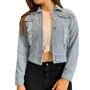 Haute qualité femmes décontracté coton mince bleu Denim veste automne Offre Spéciale bouton cristal décoration crochet tissage méthode - Product Image 6