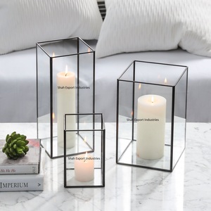 Bougeoir en verre transparent à cadre en métal noir carré de style vintage pour la décoration d'éclairage d'hôtel et de festival à la maison - Product Image 4
