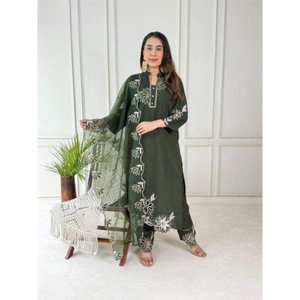 Exclusive Roman Silk Suit Handmade Designer Ethnic Outfit for Womens Festive Wedding Party & Celebration Wear Suit Set - Product Image 3