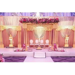 Boda India Triple Pilar Mandap Configuración Multi-Evento Golden Hindu Fibra Mandapam Personalizable EE. UU. Matrimonio Etapa DST Exports - Product Image 1
