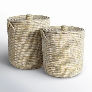 Cesta de lavandería de ratán hecha a mano rústica con pulido único Ideal para cocinas de granja y espacios interiores modernos para el hogar - Product Image 1