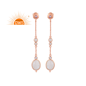 Pendientes colgantes de piedra de luna arcoíris Natural chapados en oro rosa de plata esterlina superventas, fabricante de joyería personalizada - Product Image 1