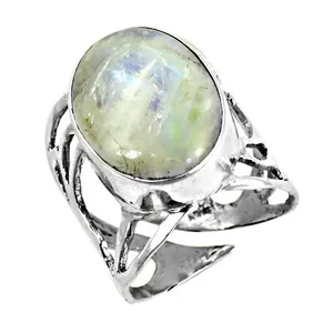 Bague ajustable en argent 925 pour femme, motif géométrique en cluster de pierres de lune, plaqué rhodium, sertissage invisible - Product Image 3