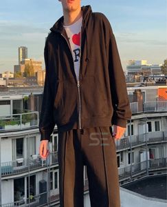 Pantalones de chándal acampanados lavados con ácido personalizados, conjunto de sudaderas con capucha, traje de jogging de algodón transpirable con bordado, chándal desgastado para hombre de invierno - Product Image 5