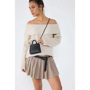 Suéter de Cachemira 100% con Cuello Barco para Mujer, Estilo Casual con Lazo, Transpirable, Largo, Estampado Frontal, Holgado para Otoño, Primavera - Product Image 1