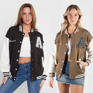 2024 nuevo diseño de moda negro chenilla bordado manga de cuero lana cuerpo bombardero béisbol Varsity chaqueta tejida - Product Image 1