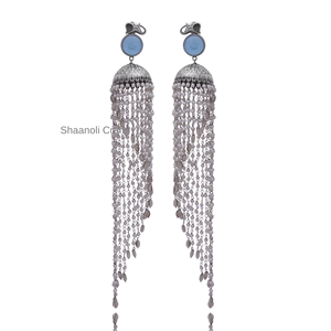 Boucles d'oreilles pendantes longues en perles argentées style antique, plaqué or, avec diamants, mignonnes, géométriques, bijoux de mariage indiens pour femmes - Product Image 5