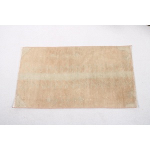 Turkish Small Rug 1.8x3.2 ft (55x96 cm), Vintage <b>Brown</b> Bordered <b>Wool</b> Rug - Product Image 5