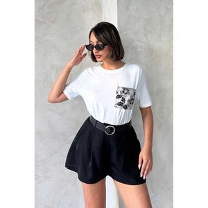 T-shirt pour femme TOPSHOW, rose poudré, 100% polyester, col rond, avec détail poche poitrine, léger, respirant, style décontracté - Product Image 1
