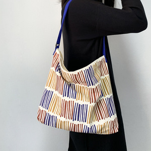 Nuevo modelo de alta calidad logotipo personalizado envío raya mensajero bolsa zip diario lona algodón bolsa hombro bolso para niña regalos - Product Image 6