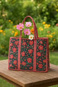 กระเป๋าผ้าฝ้ายบุนวมขนาดใหญ่เป็นมิตรกับสิ่งแวดล้อมทำด้วยมือสีชมพูลายดอกไม้มีซิปบล็อกพิมพ์ลายออกแบบได้ตามต้องการสำหรับการเดินทางกระเป๋าตามต้องการ - Product Image 4