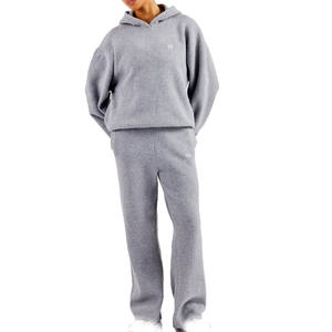 Ensemble sweat à capuche et pantalon en tricot côtelé pour femme, vêtements de détente doux et extensibles, survêtement, fabrication sur mesure en gros OEM - Product Image 1