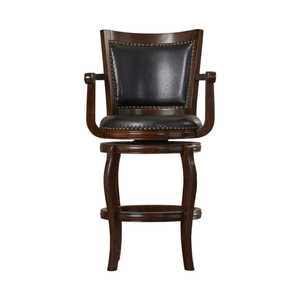 Chaise de bar pivotante classique en bois massif, tabouret de comptoir rembourré en cuir PU, mobilier de luxe pour café, restaurant, hôtel - Product Image 1