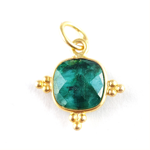 Emerald Cushion Shape <b>Pendant</b> <b>Birthstone</b> 925 Sterling Silver Gold Plated Fancy Bezel Setting Charms Earring Necklace Making - Product Image 1