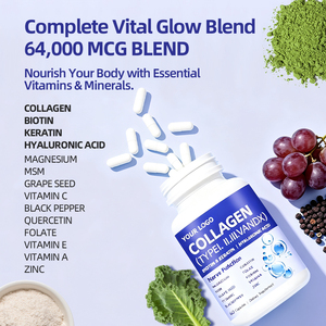 Complément alimentaire au collagène OEM ODM types I, II, <span class=keywords><strong>III</strong></span>, V, X, biotine, kératine, acide hyaluronique, 14-en-1, pour adultes, 60 capsules, en vrac - Product Image 3
