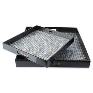 Bandeja con incrustaciones de hueso índigo de nido de abeja, bandeja de servicio Rectangular doméstico para hotel o motel, diseño indio hecho a mano - Product Image 6