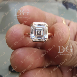 Bague de fiançailles en or 14 carats demi-sertie, diamant de laboratoire taille Asscher 4 carats, certifié IGI, solitaire, bijoux de mariage personnalisés - Product Image 4